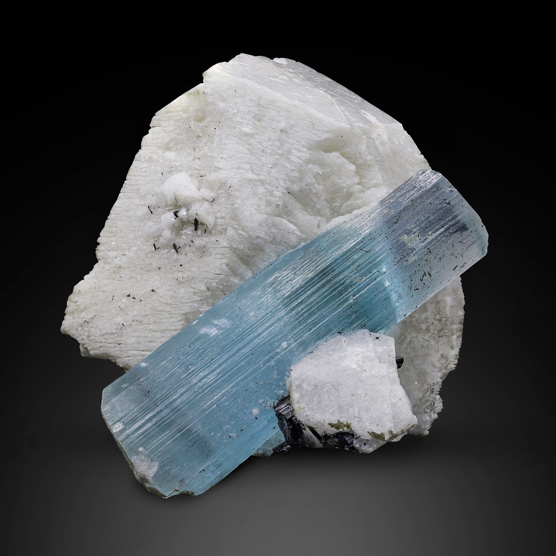 vibrant blue double terminated Aquamarine crystal on Feldspar From Pakistan