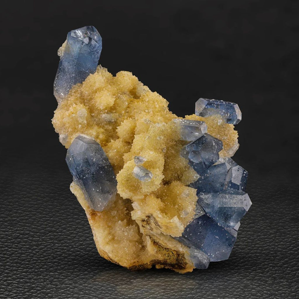 Robust Celestite Crystal Cluster on Honey Yellow Calcite from Afghanistan