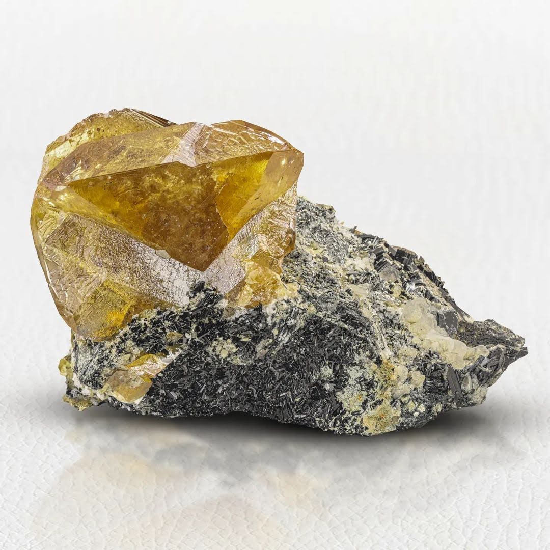 Honey Yellow Twinned Titanite Crystal Cluster on Matrix from Pakistan