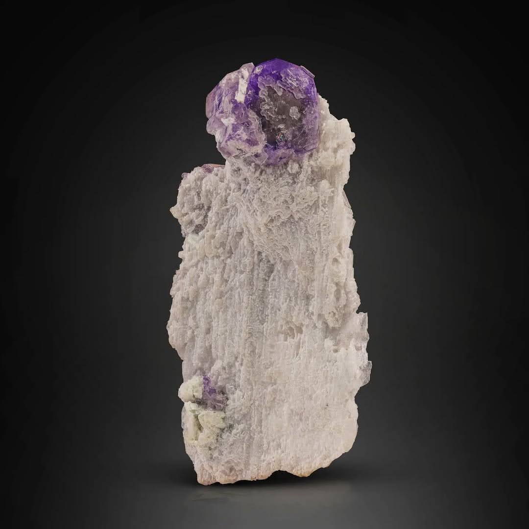 Purple Fluoroapatite Crystals on white Albite Matrix from Afghanistan