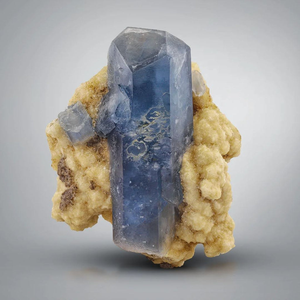 Blue Color double Terminated Celestite on Calcite from Afghanistan