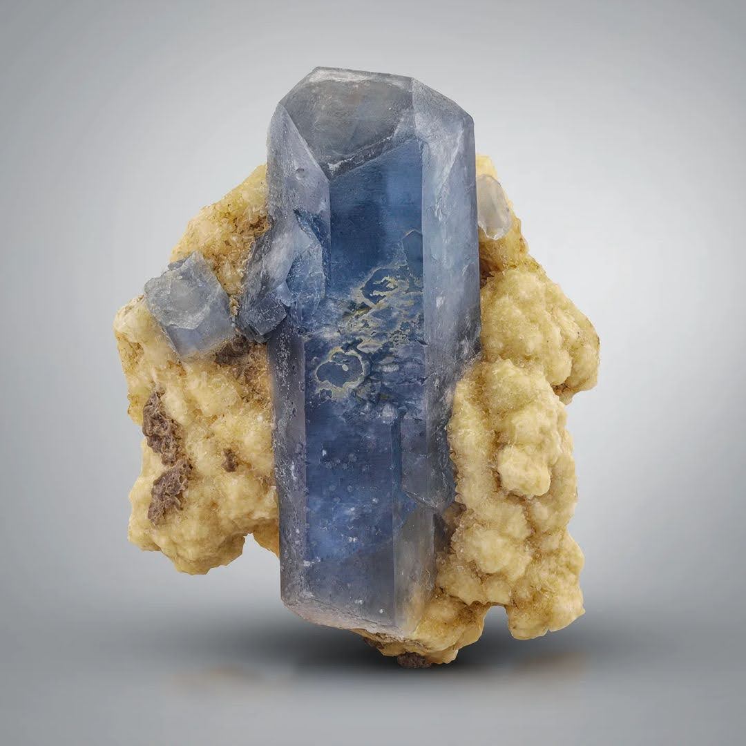 Blue Color double Terminated Celestite on Calcite from Afghanistan