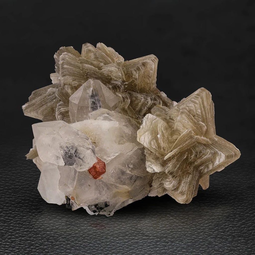 Red Hassonite Garnet on Quartz with Muscovite from Pakistan
