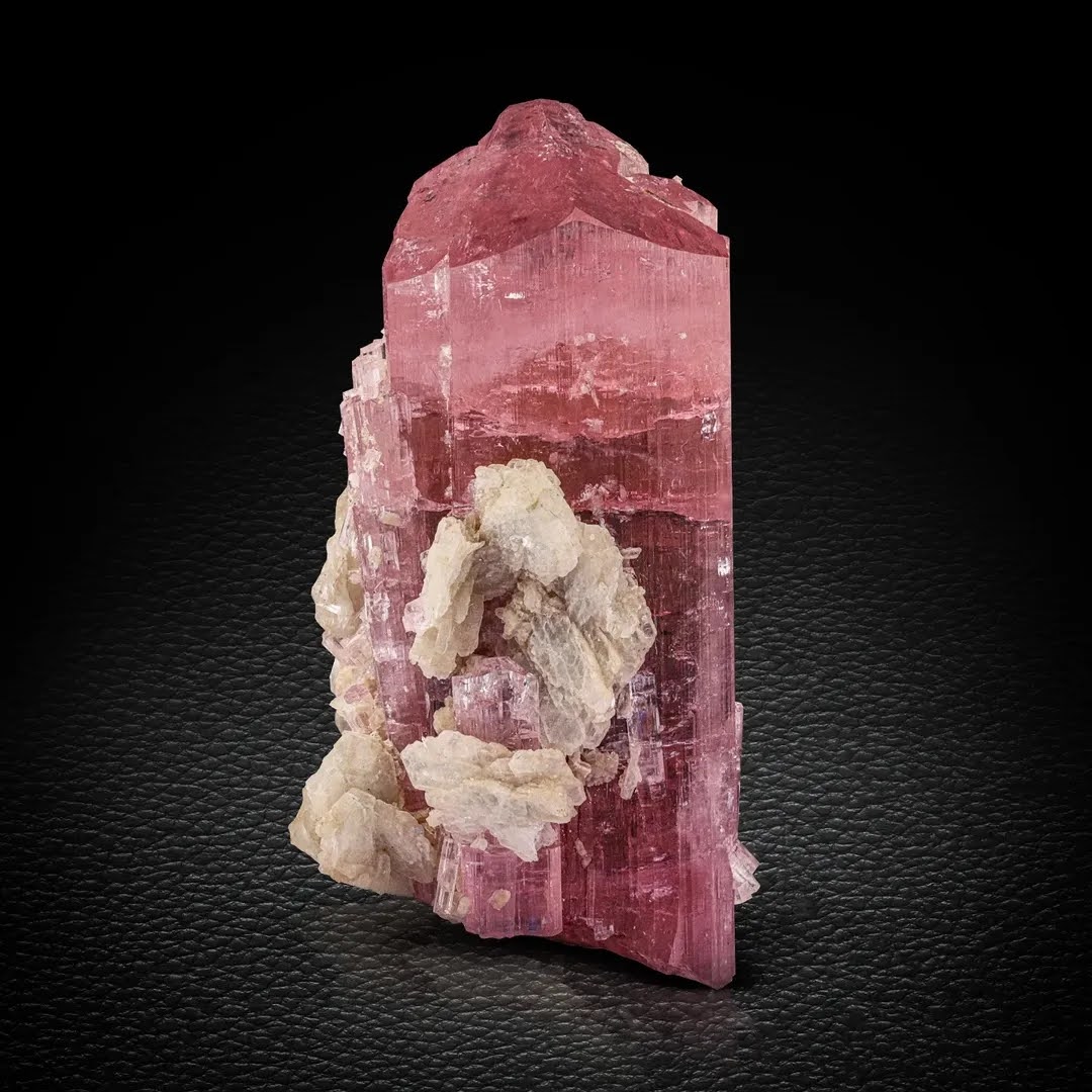 Reddish-Pink Rubilite Tourmaline Crystal with Albite from Afghanistan