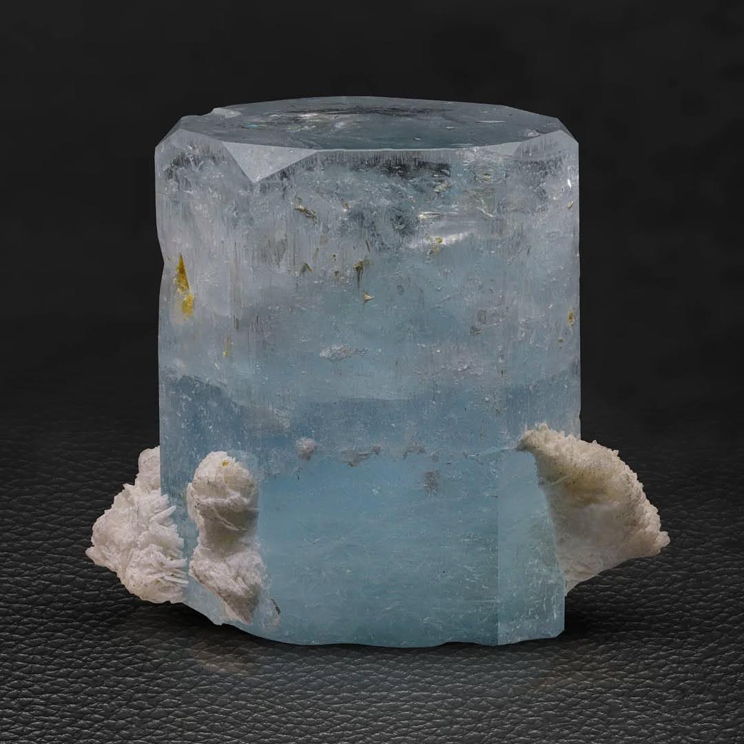 Aquamarine Fatty Crystal on Snowy Cleavelandite From Pakistan