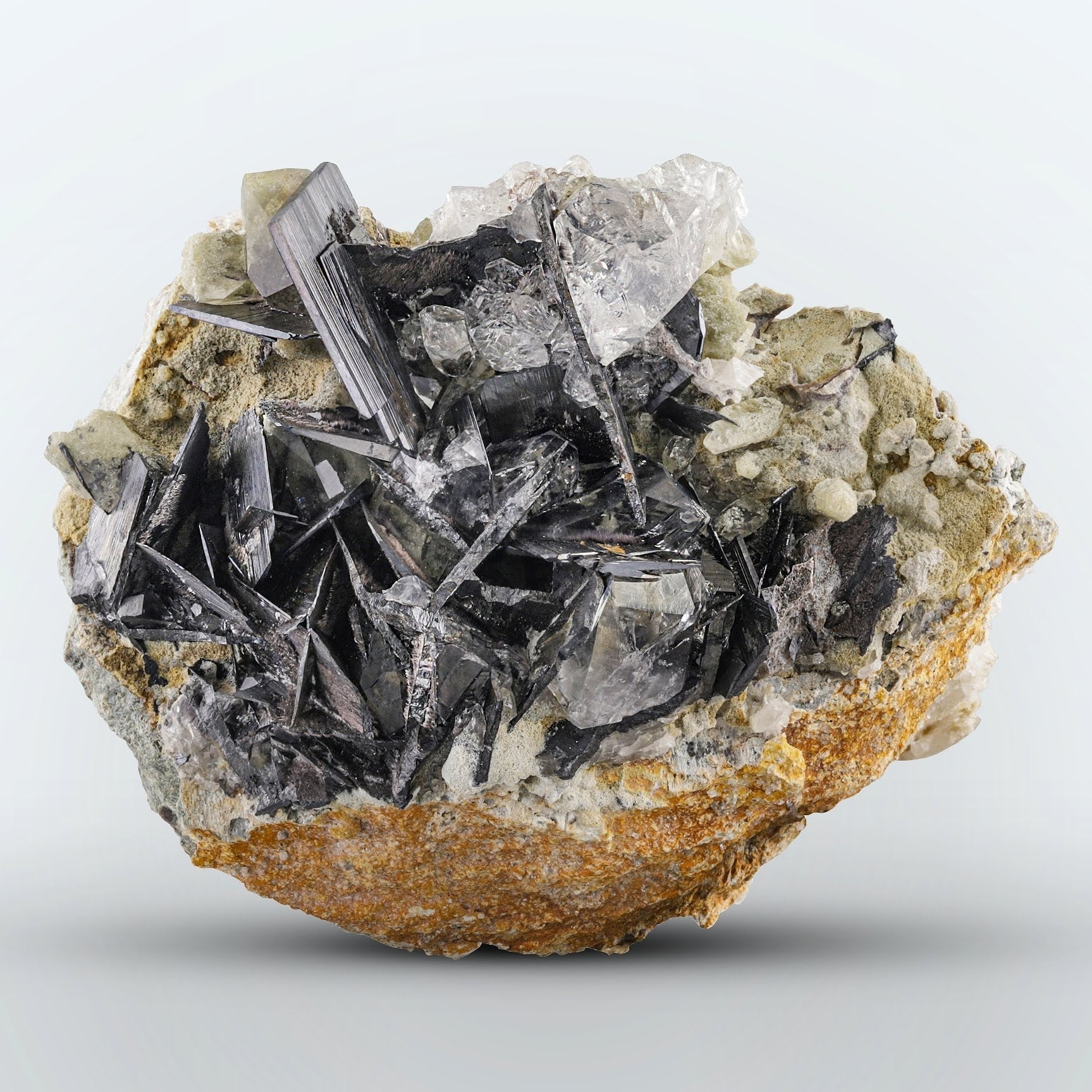 Compact Black Brookite crystals with Quartz on matrix from Pakistan