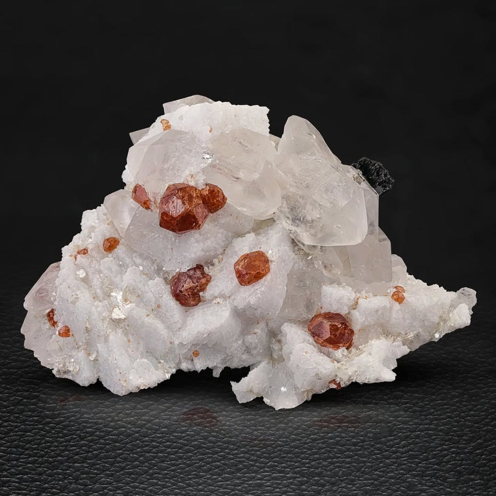 Red Hassonite Garnet Crystals on Albite with Quartz from Pakistan