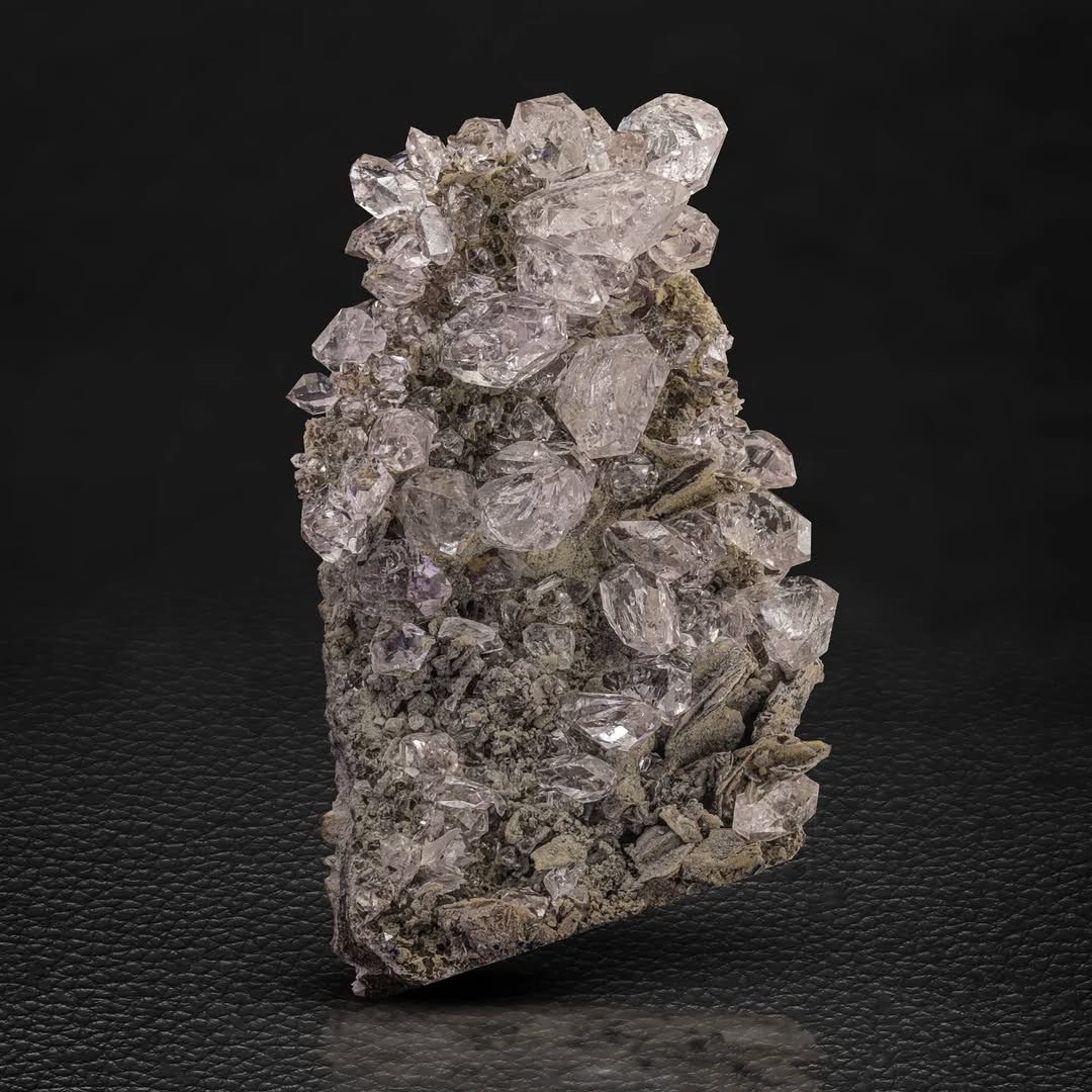 Diamond Quartz Crystals Perched on Calcite Matrix from Pakistan
