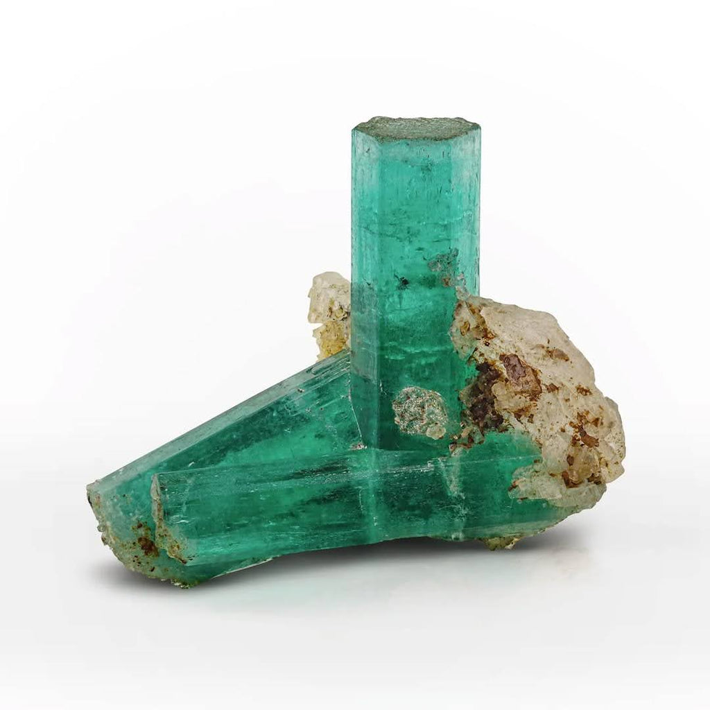 Green Emerald Crystal Cluster with Calcite from Afghanistan