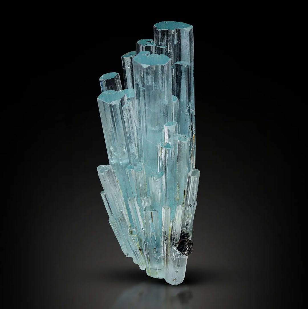 Aqua-Blue Aquamarine Crystal Cluster with Black Tourmaline From Pakistan