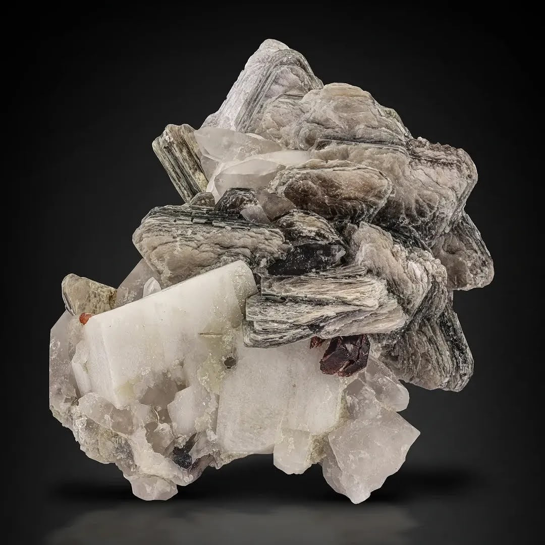 Star Muscovite Mica on Albite with Spessertine Garnet from Pakistan