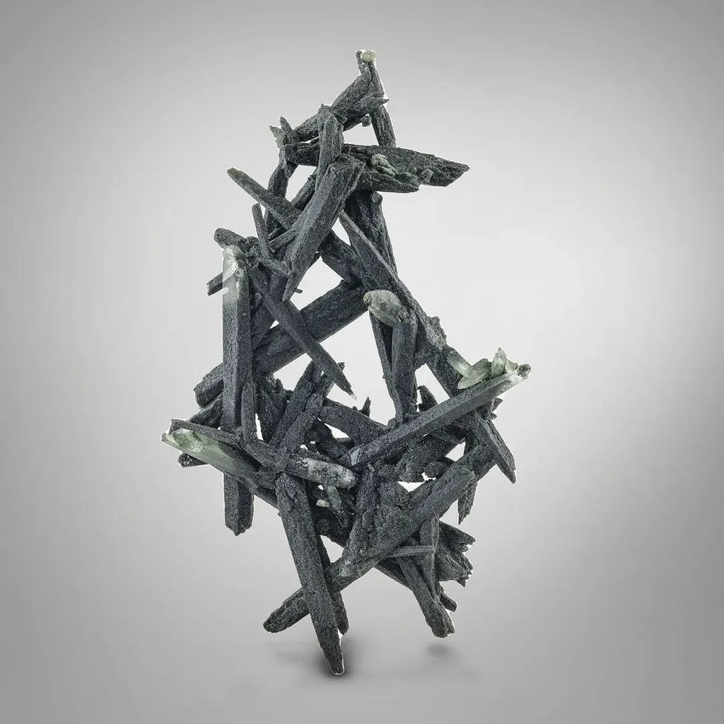 Cluster of Elongated Forest Green Chlorite Quartz Crystals from Pakistan