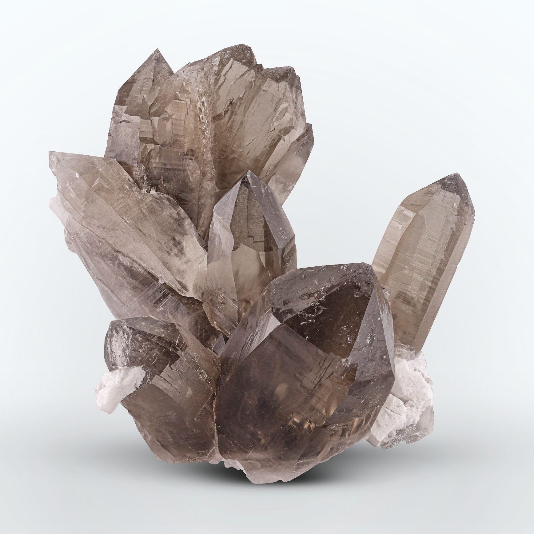 artistic cluster of Smoky Quartz crystals with Albite from Pakistan