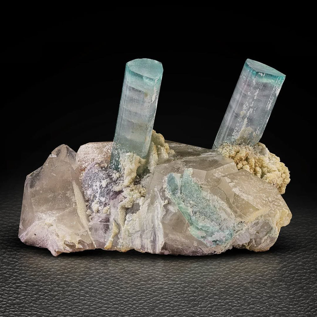 Blue Cap Tourmaline Crystals on Smoky Quartz with Morganite from Afghanistan