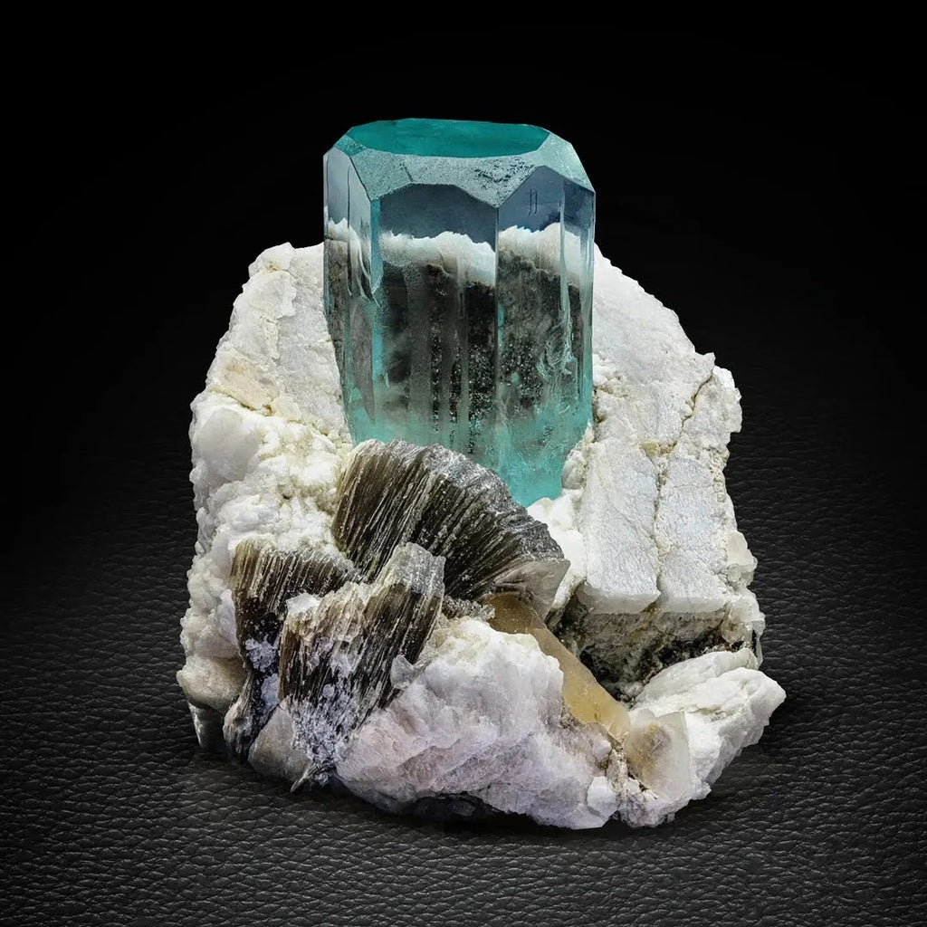 Multi Faced Aquamarine Crystal on Albite with Quartz from Pakistan