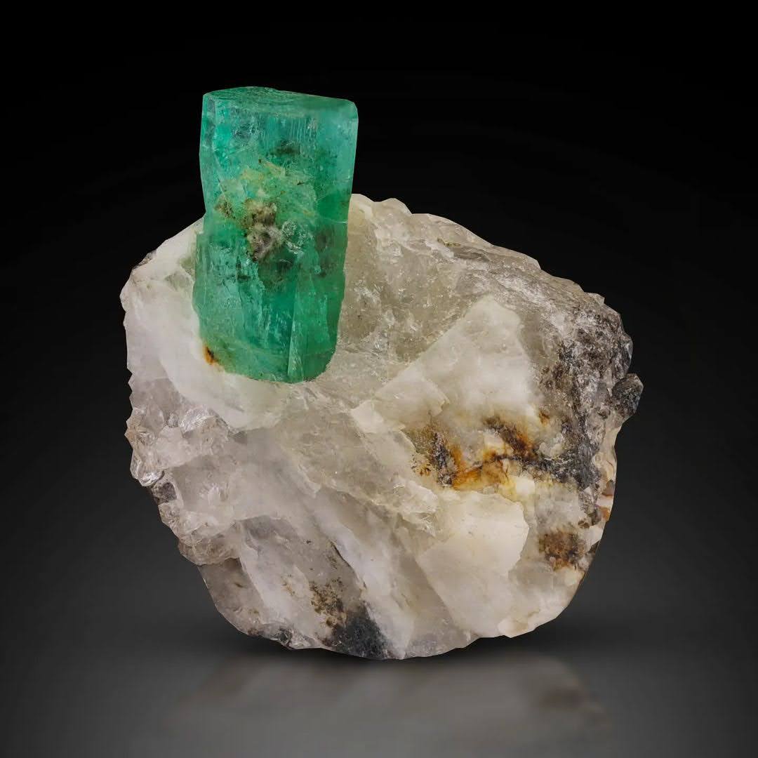Green Emerald Free Standing Crystal on Calcite Matrix from Pakistan