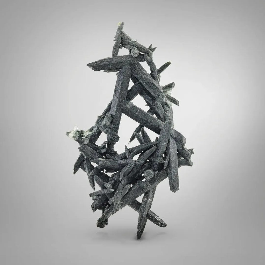 Cluster of Elongated Forest Green Chlorite Quartz Crystals from Pakistan