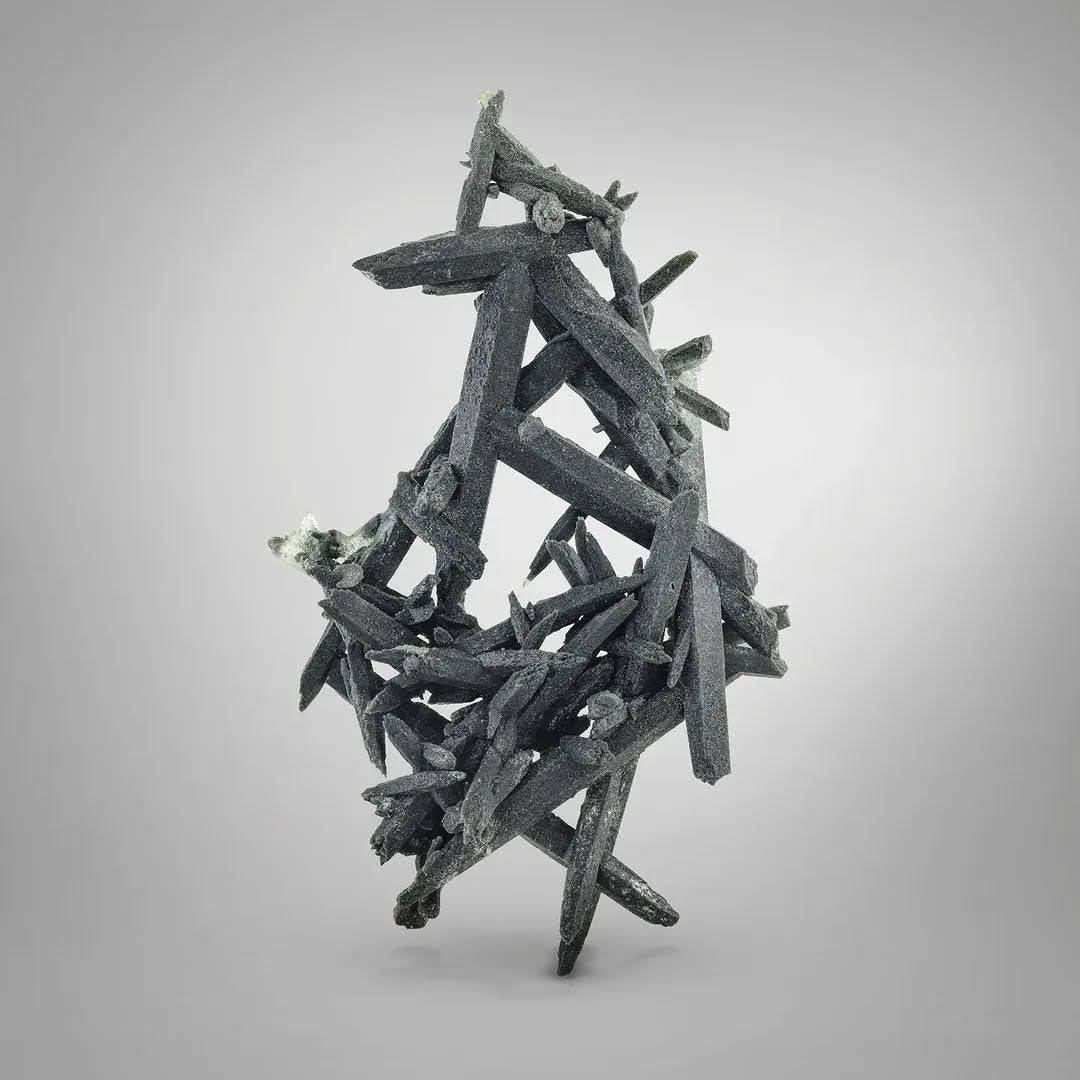 Cluster of Elongated Forest Green Chlorite Quartz Crystals from Pakistan