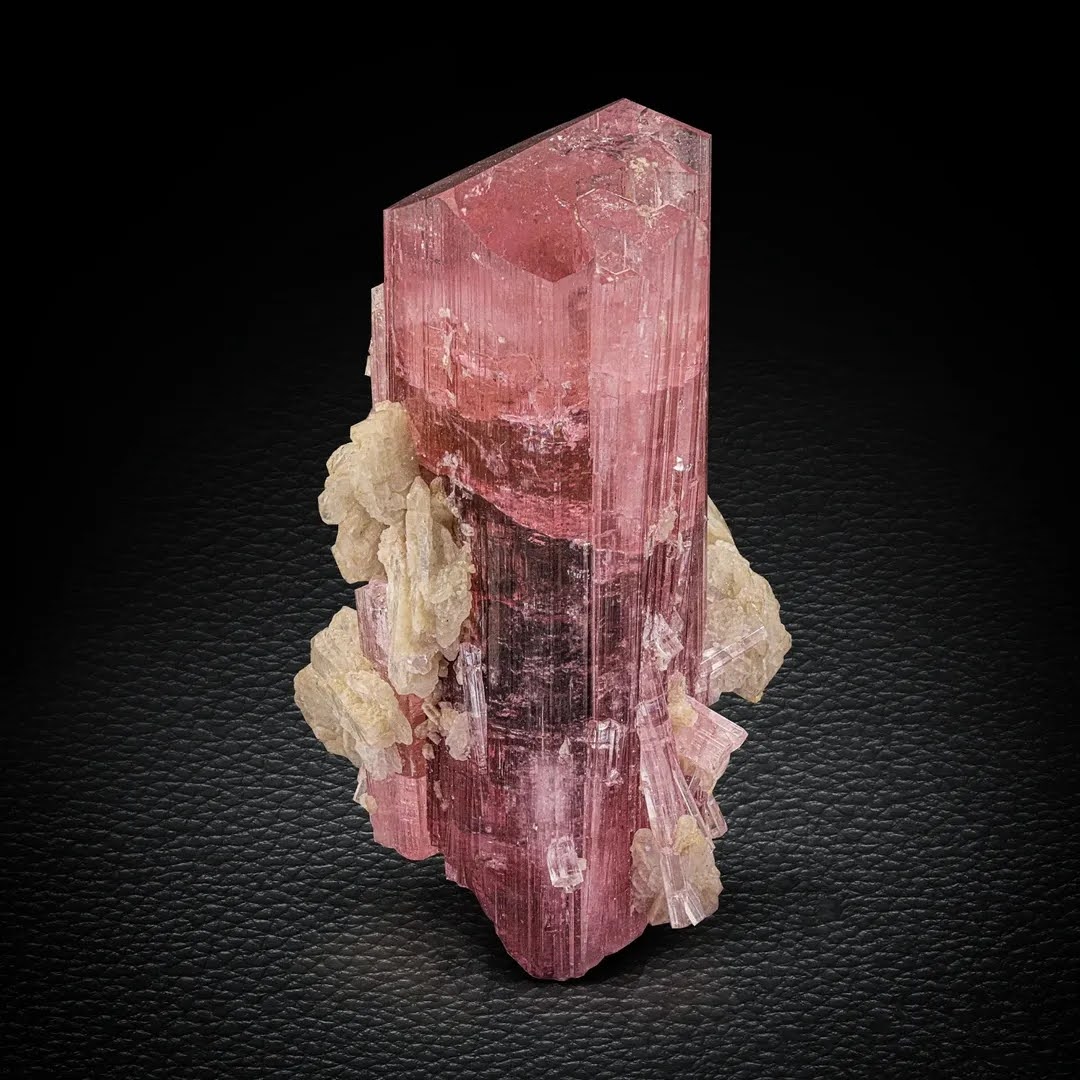 Reddish-Pink Rubilite Tourmaline Crystal with Albite from Afghanistan