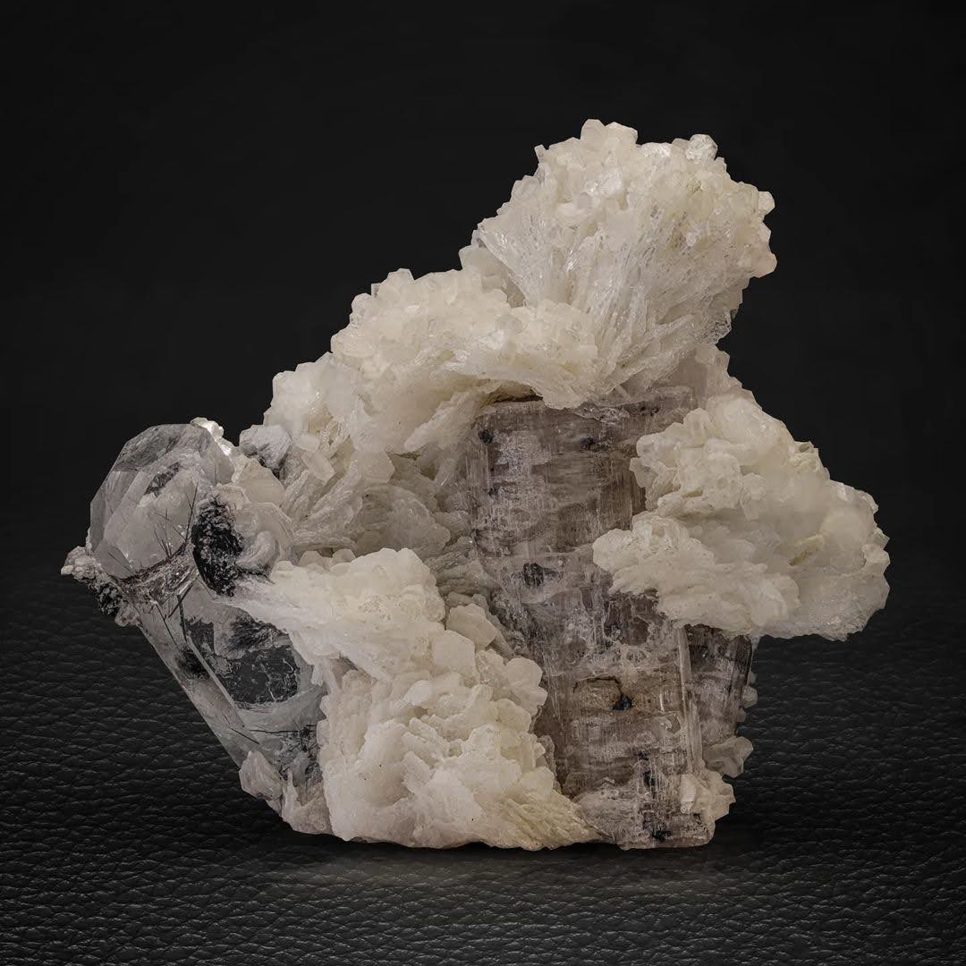 Snowy White Cleavelandite on Apatite with Aquamarine from Pakistan