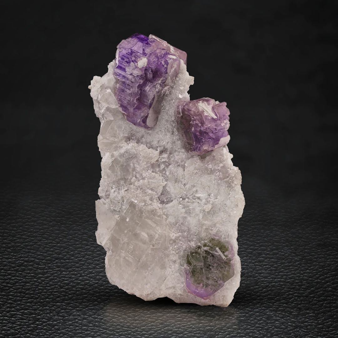 Purple Fluoroapatite Crystals on white Albite Matrix from Afghanistan