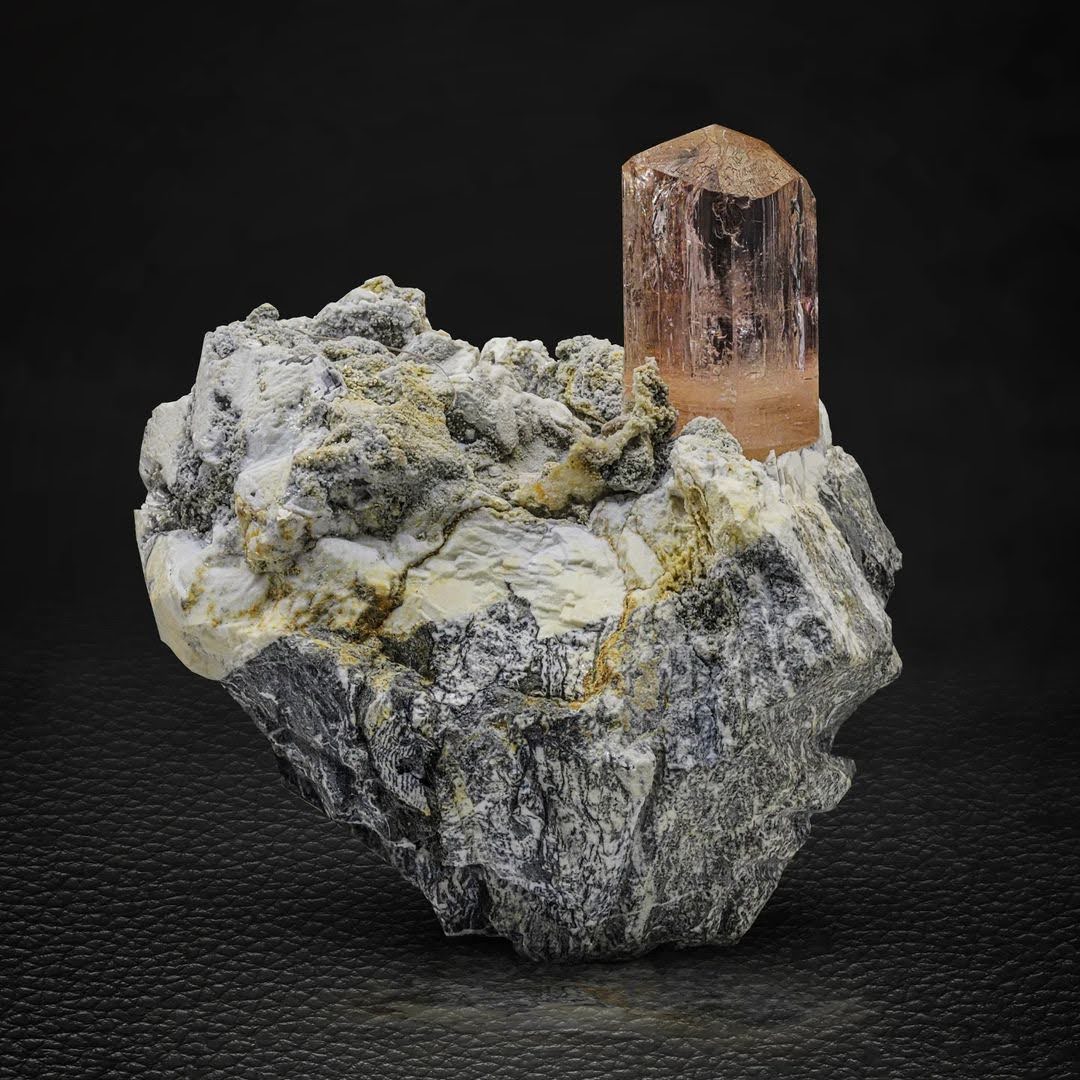 Pinkish-Peach Free Standing Topaz Crystal on Calcite from Pakistan