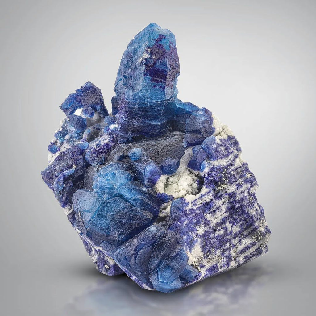 Rare Blue Afghanite Crystal on Lazurite with Pyrite from Afghanistan