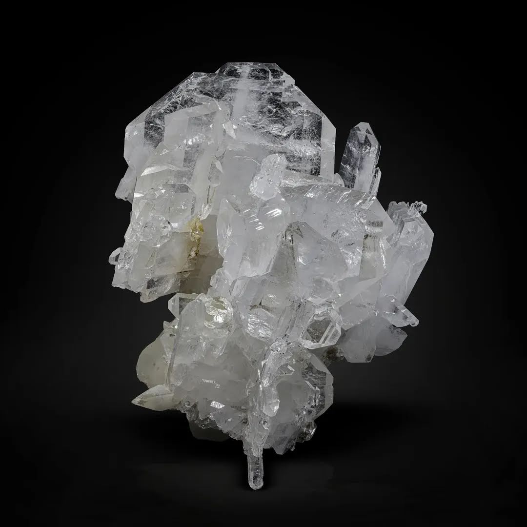 Clear crystal cluster on a black background