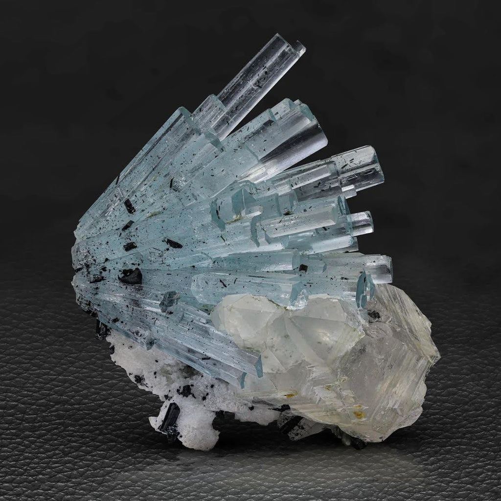 Robust Cluster of Elongated Aquamarine Crystals with Quartz from Pakistan
