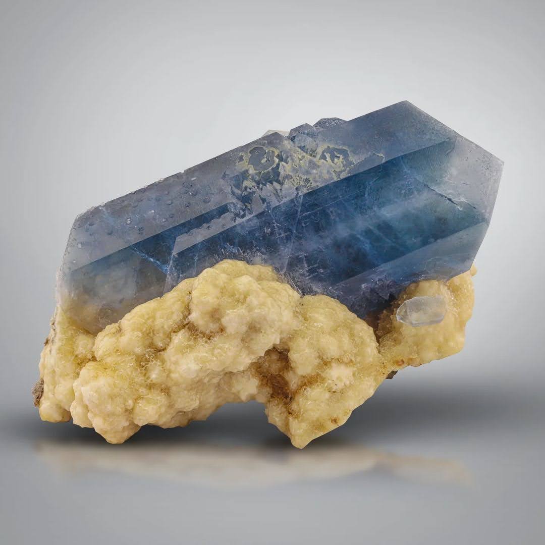 Blue Color double Terminated Celestite on Calcite from Afghanistan