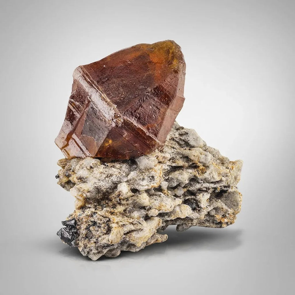 Double Terminated Parisite Crystal with Ilmenite on Matrix from Pakistan