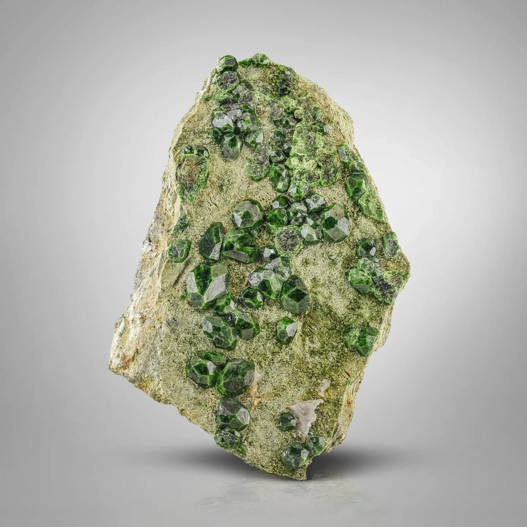vibrant Green Demantoid Garnet Isolated Crystals on Matrix from Azerbaijan