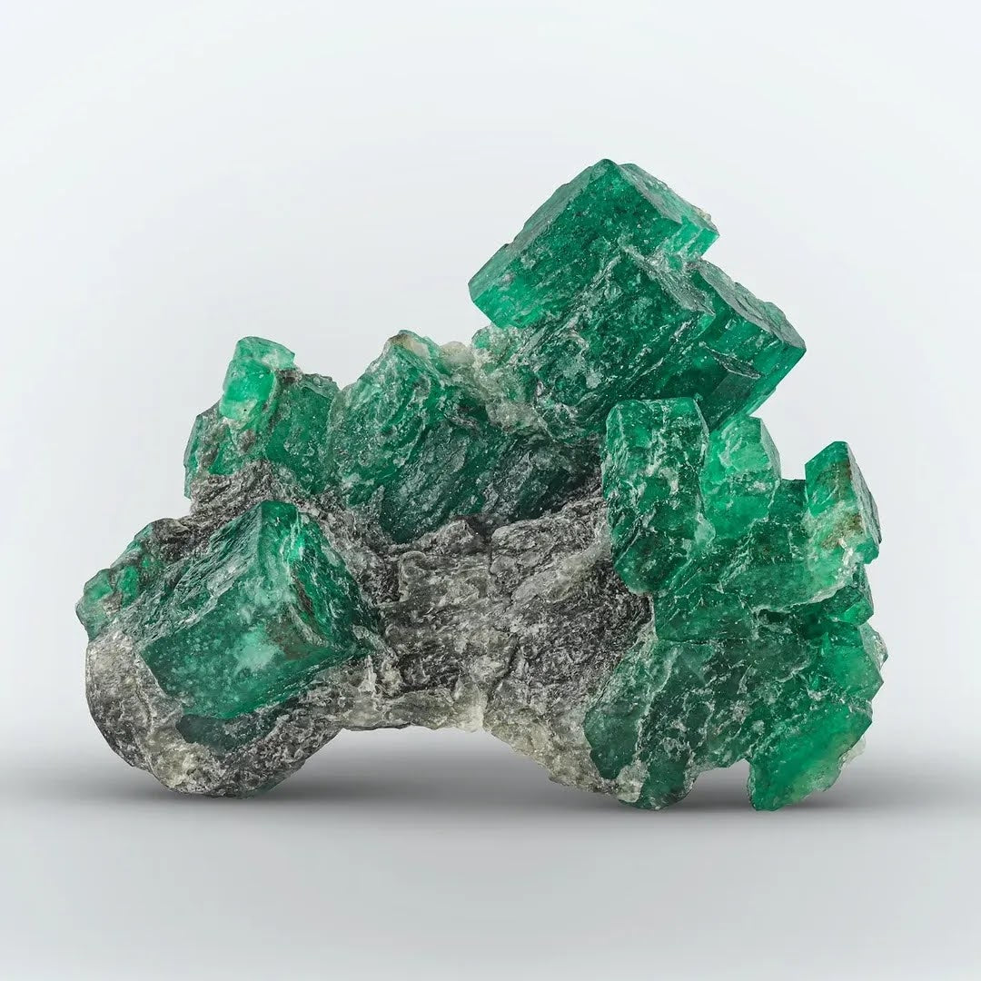 Green color Emerald crystals perched on Calcite from pakistan