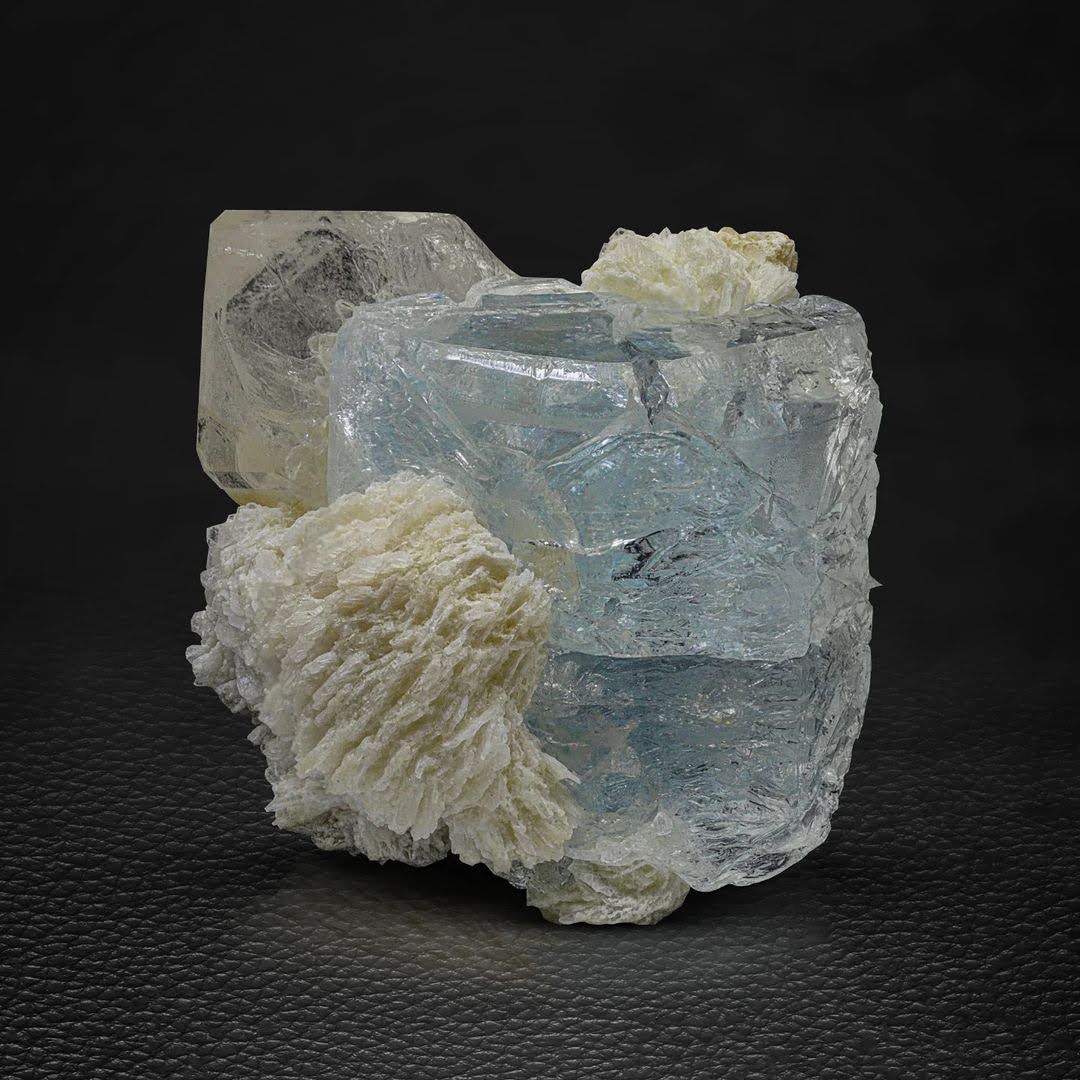 Etched Aquamarine with Terminated Quartz and Cleavelandite from Pakistan