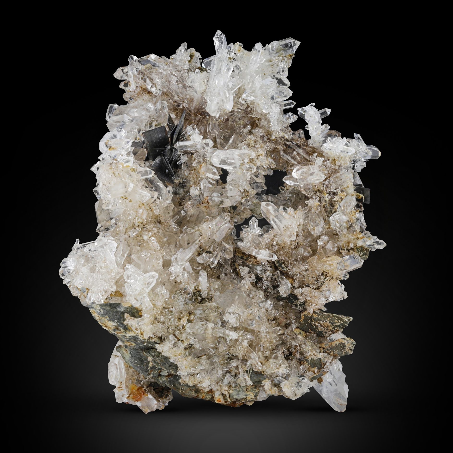 Rare Black Brookite crystal bunch on Quartz cluster from Pakistan