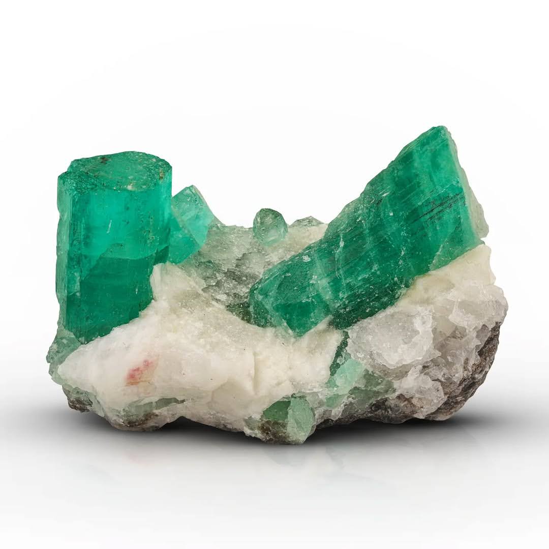 Vibrant Green Emerald Crystals on Calcite Matrix from Pakistan