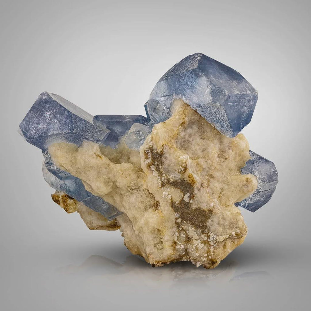 Tabula Vibrarnt Blue Celestite Crystals on Calcite from Afghanistan