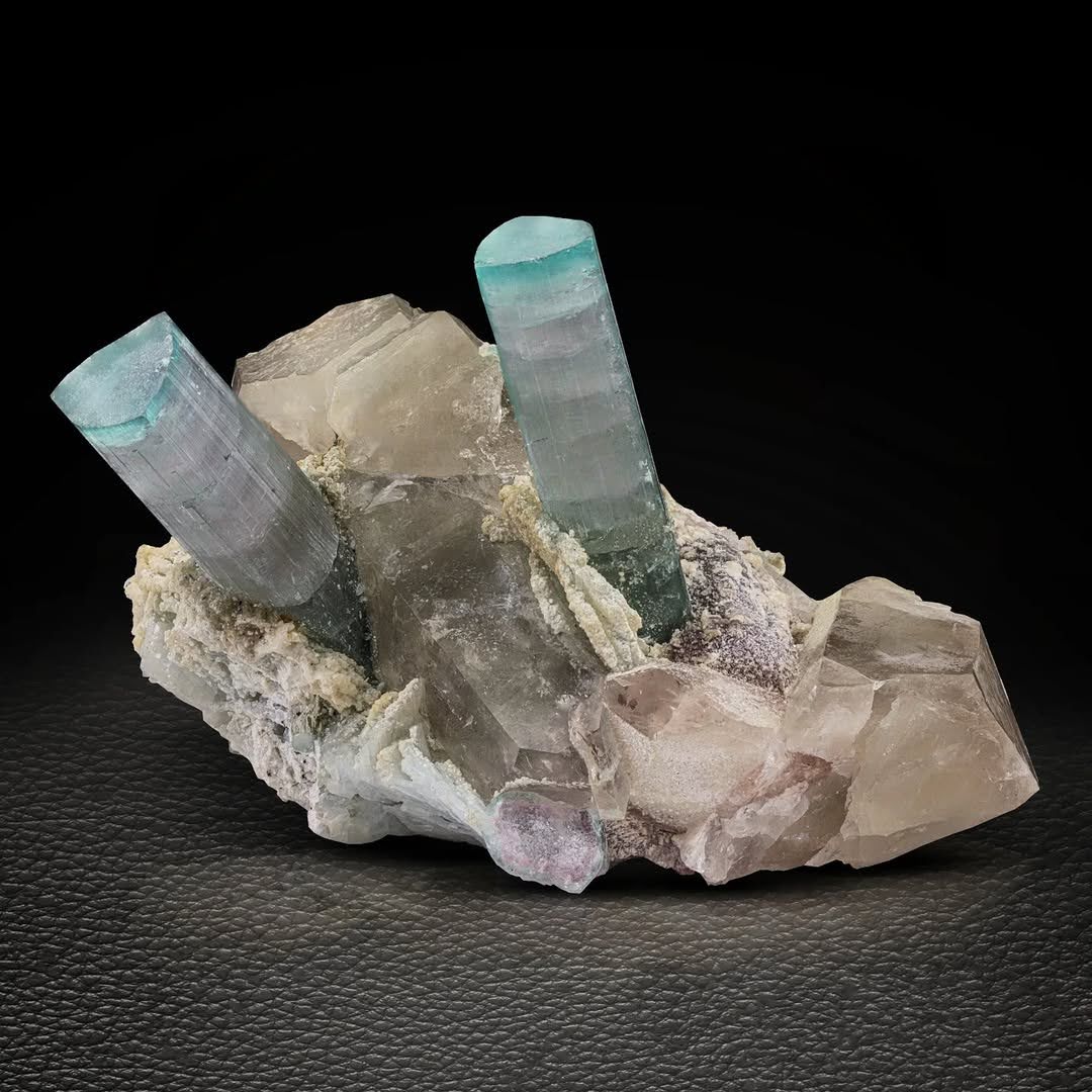 Blue Cap Tourmaline Crystals on Smoky Quartz with Morganite from Afghanistan