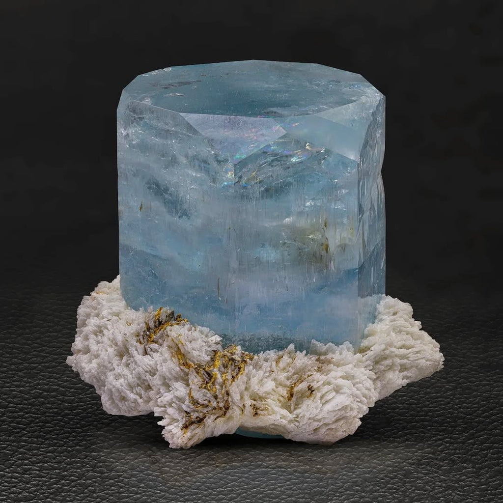 Aquamarine Fatty Crystal on Snowy Cleavelandite From Pakistan