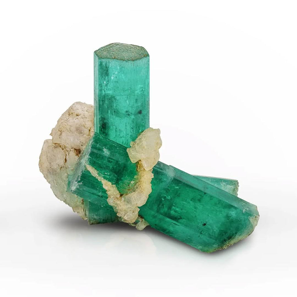 Green Emerald Crystal Cluster with Calcite from Afghanistan