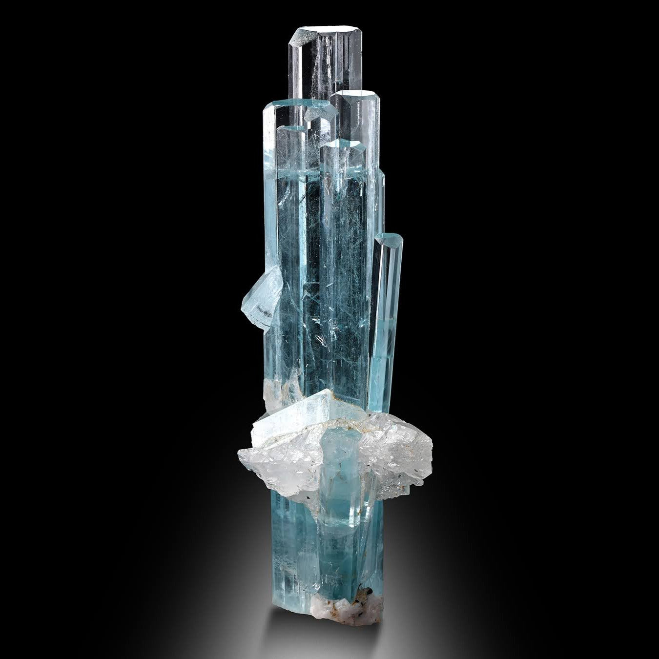 Sculptural Cluster of Aquamarine Crystals with Quartz from Pakistan
