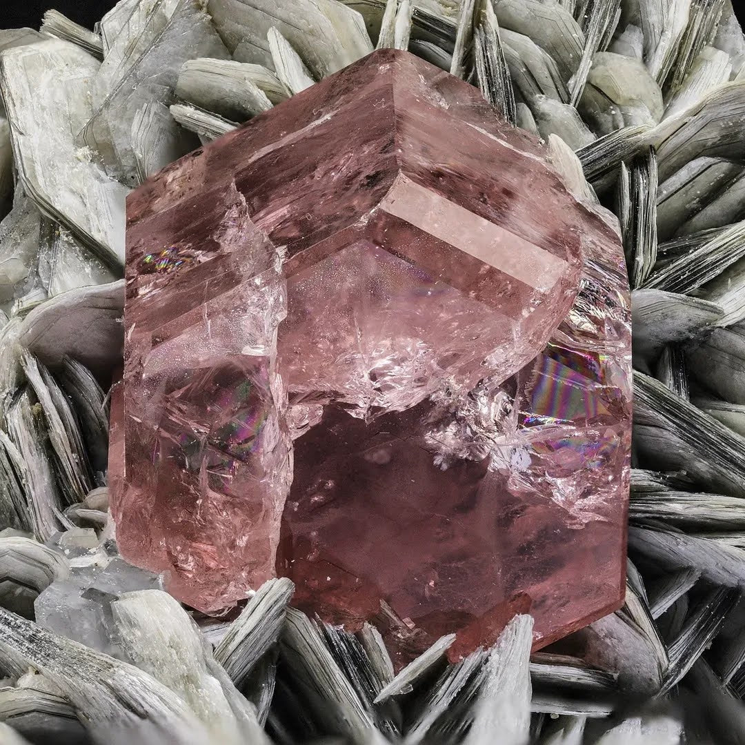 Pink Apatite Crystal Nicely Positioned on Muscovite Matrix from Pakistan