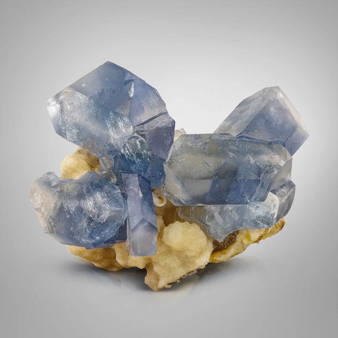 Tabula Vibrarnt Blue Celestite Crystals on Calcite from Afghanistan