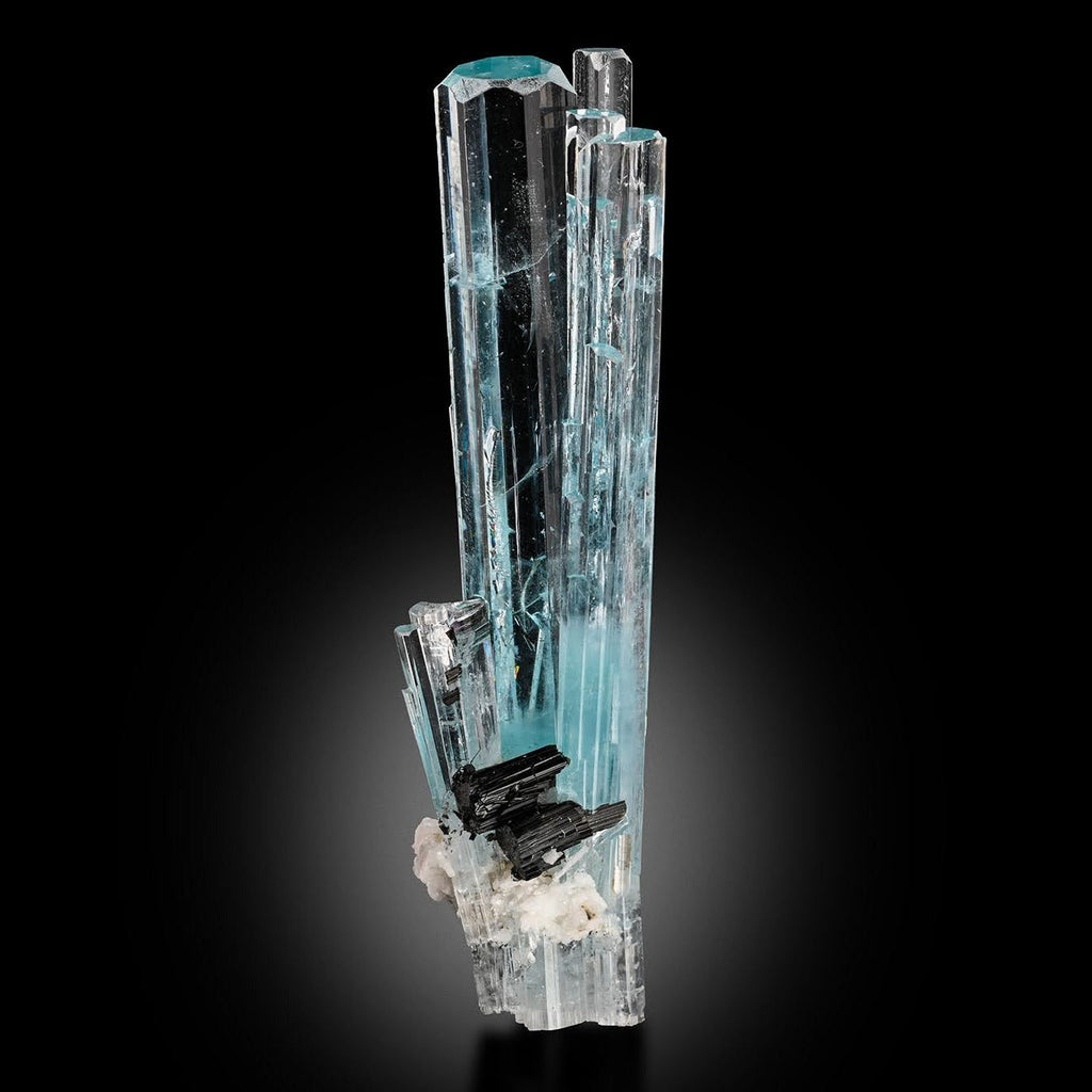 Artistic Cluster of Aquamarine Crystals with Schorl and Albite from Pakistan