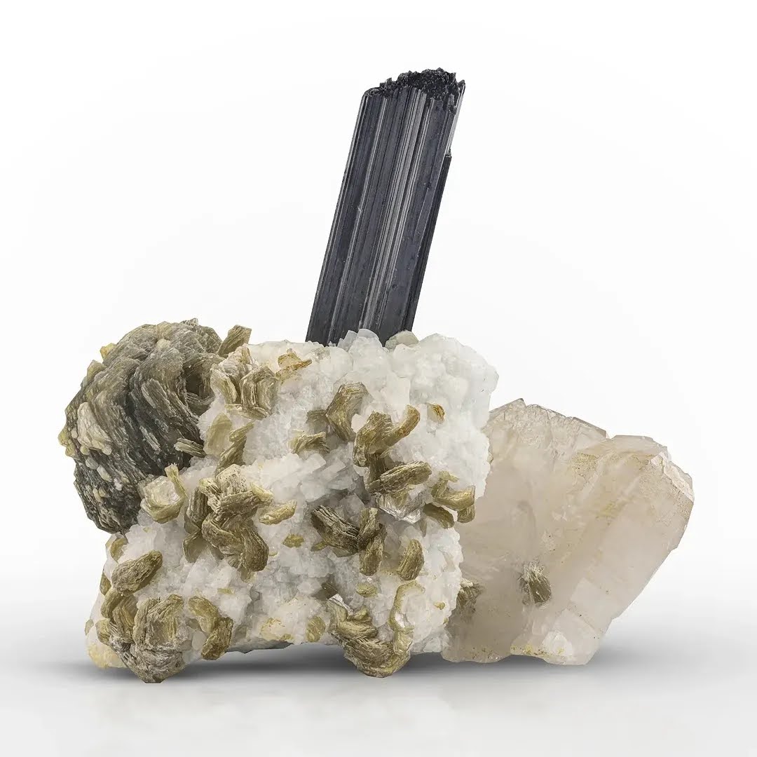 Free Standing Schorl Tourmaline on Albite with Smoky Quartz and Mica from Pakistan