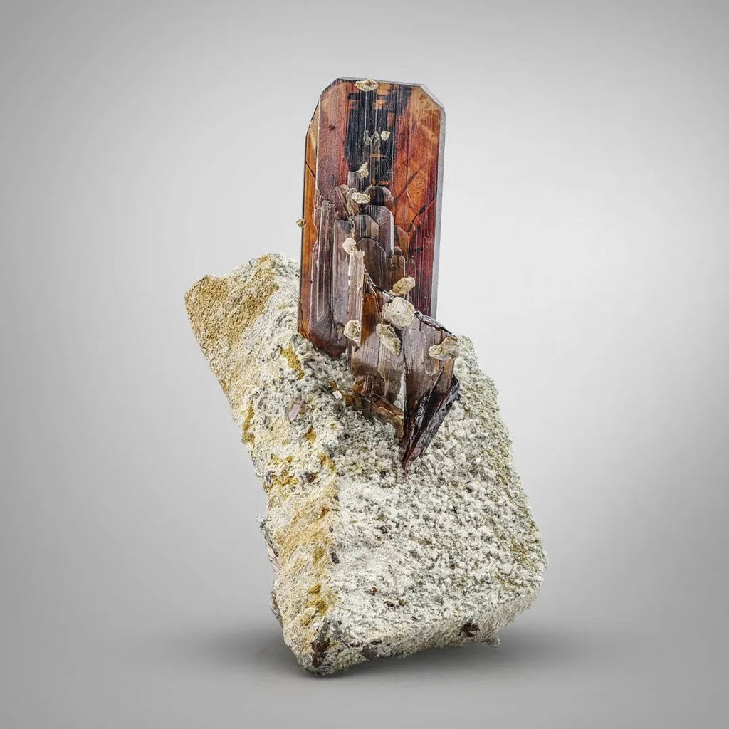 Free Standing fatty Red Brookite Crystal Perched on Lemonite Matrix from Pakistan