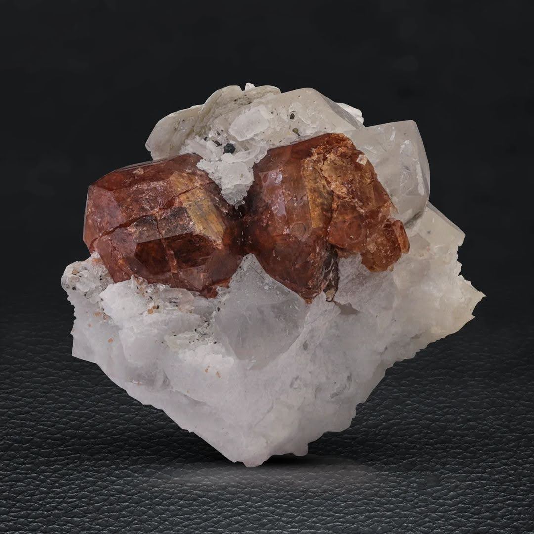 Vibrant Red Hassonite Garnet Crystals on Quartz from Pakistan
