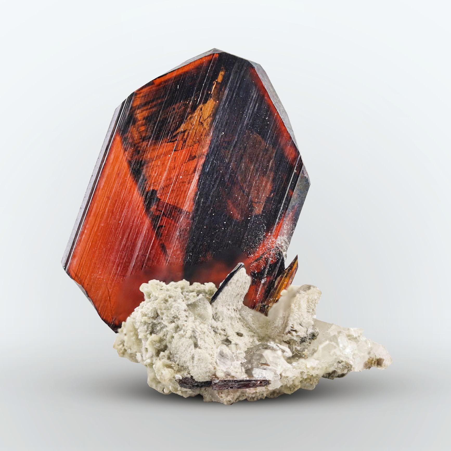 Blood Red Brookite Thick Crystal with Albite from Pakistan