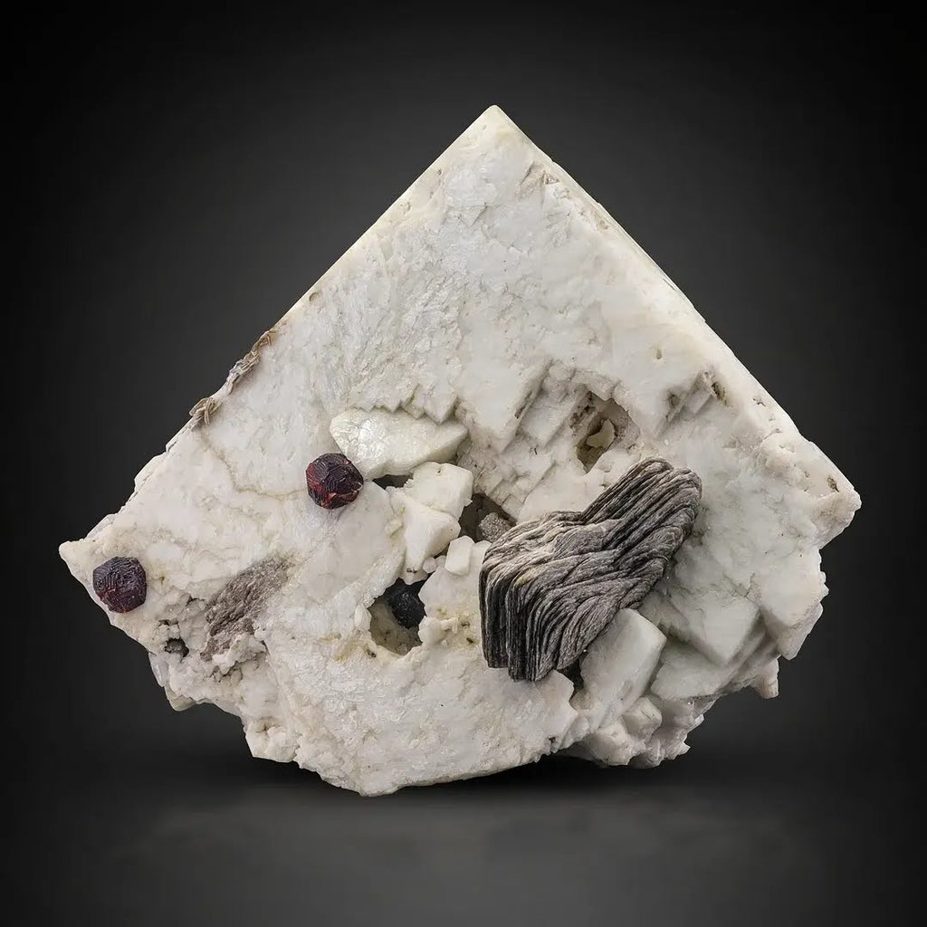 Red Spessertine Garnet on White Albite with Muscovite from Pakistan