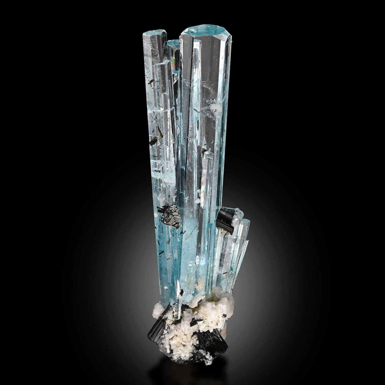 Artistic Cluster of Aquamarine Crystals with Schorl and Albite from Pakistan
